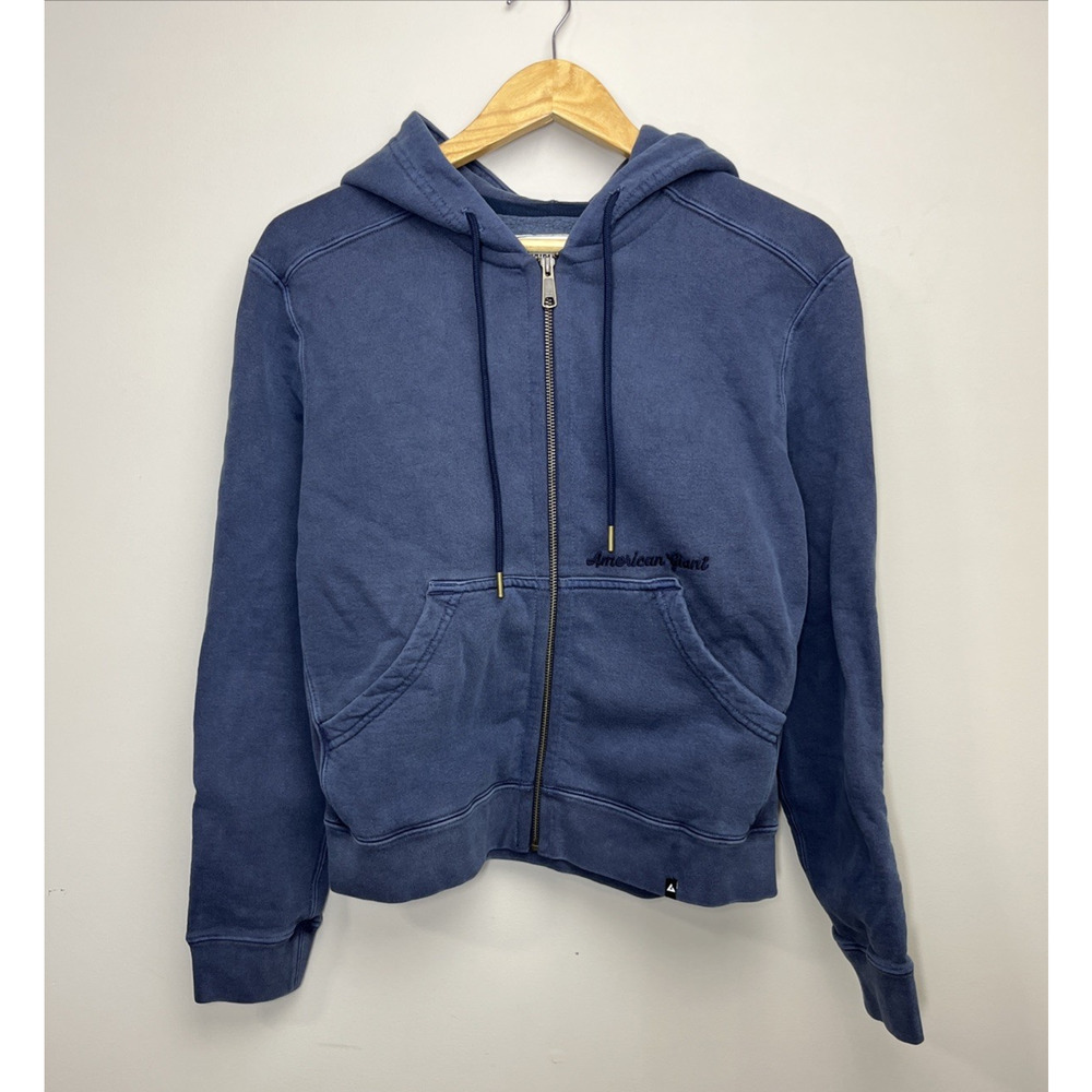 American Giant Vintage Wash Full Zip Hoodie Womens Small Blue Sweatshirt